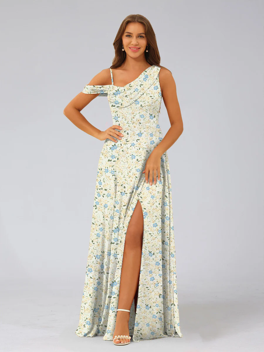 A-Line/Princess Asymmetrical Sleeveless Ruched Floral Bridesmaid Dresses - Image 4