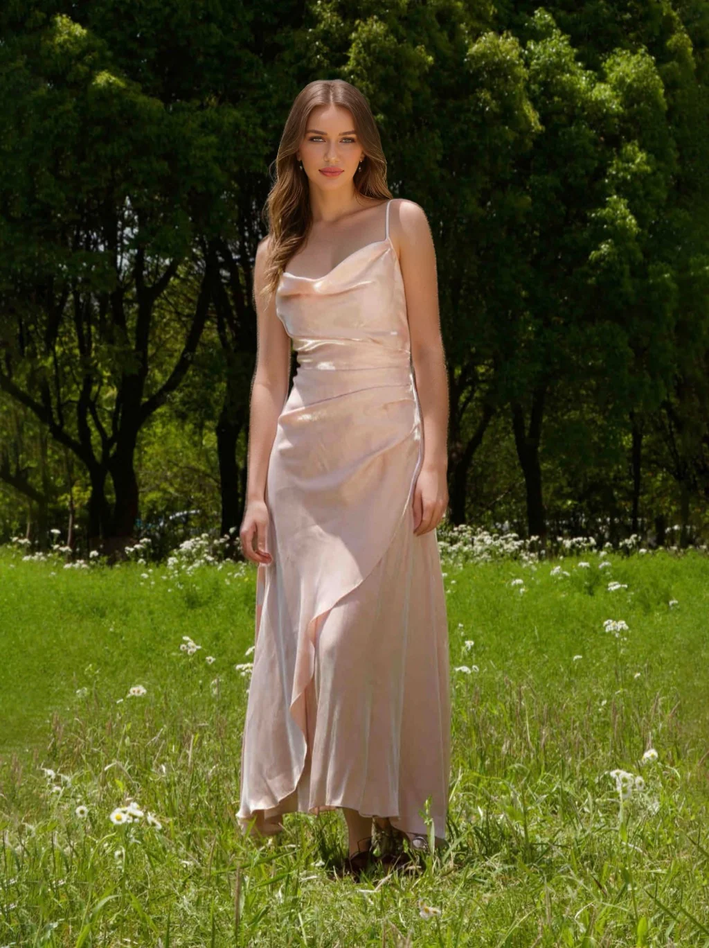 A-Line/Princess Chic Spaghetti Straps Floor-Length Ruched Maxi Wedding Guest Dresses - Image 3