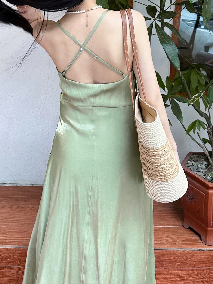 A-Line/Princess Chic Spaghetti Straps Floor-Length Ruched Maxi Wedding Guest Dresses - Image 6
