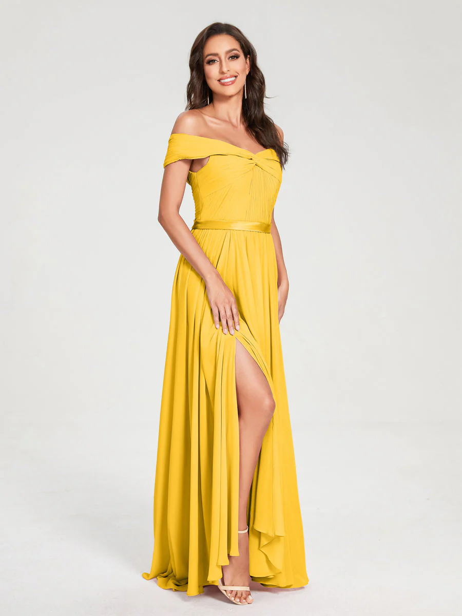 A-Line/Princess Chiffon Off-the-Shoulder Sleeveless Floor-Length Split Side With Belt Bridesmaid Dresses - Image 72