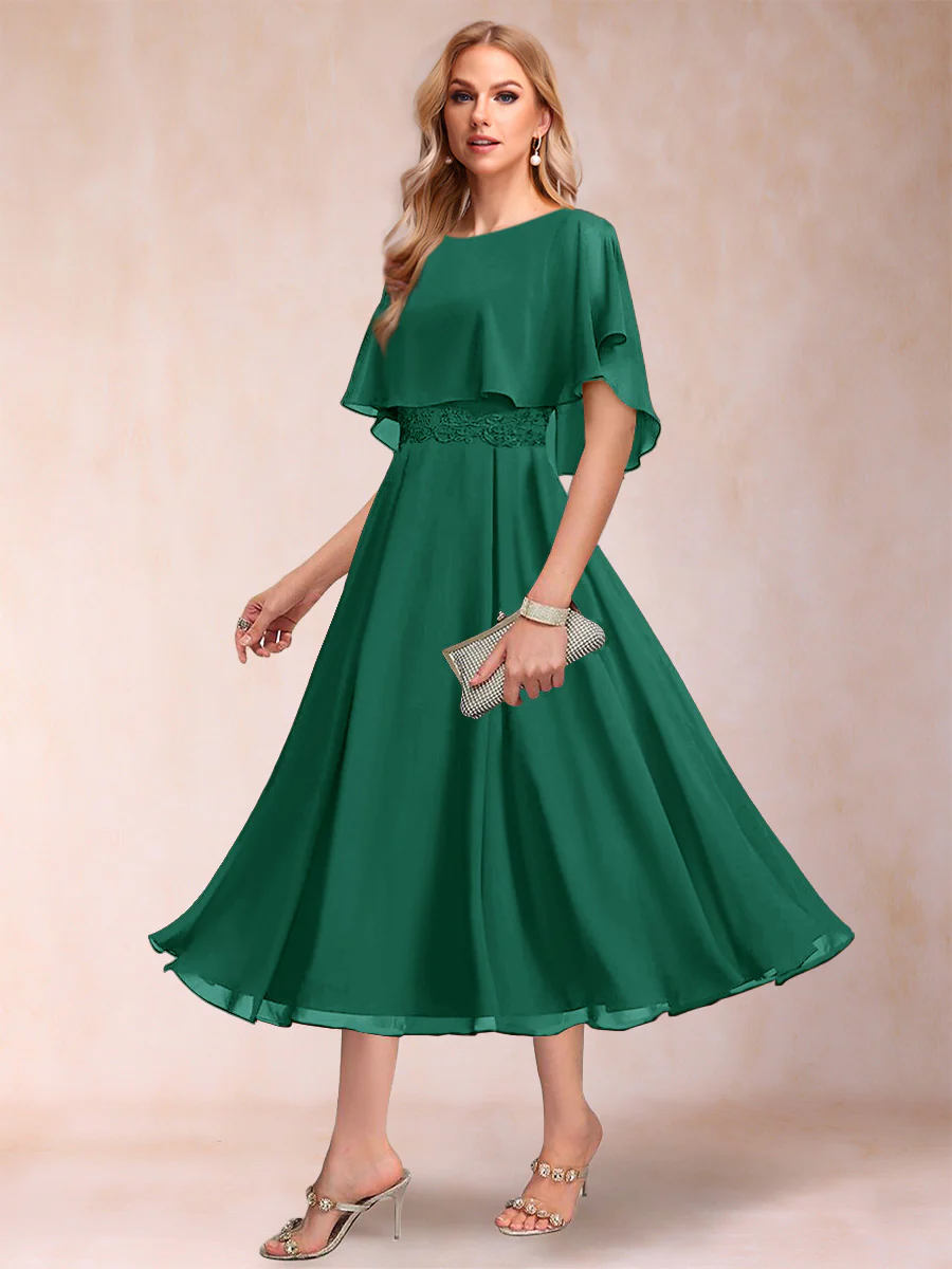 A-Line/Princess Chiffon Scoop Short Sleeves Mother of the Bride Dresses with Shawl - Image 13
