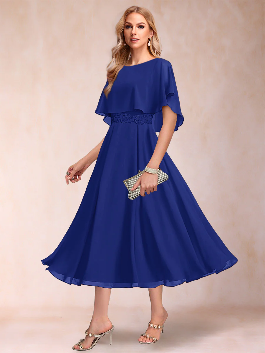 A-Line/Princess Chiffon Scoop Short Sleeves Mother of the Bride Dresses with Shawl - Image 14