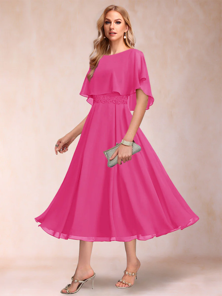 A-Line/Princess Chiffon Scoop Short Sleeves Mother of the Bride Dresses with Shawl - Image 28