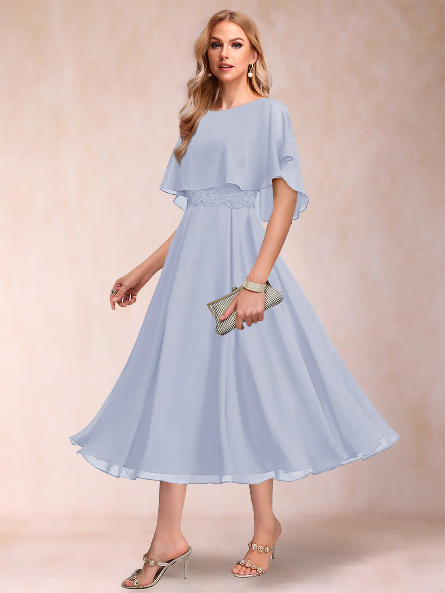 A-Line/Princess Chiffon Scoop Short Sleeves Mother of the Bride Dresses with Shawl - Image 30