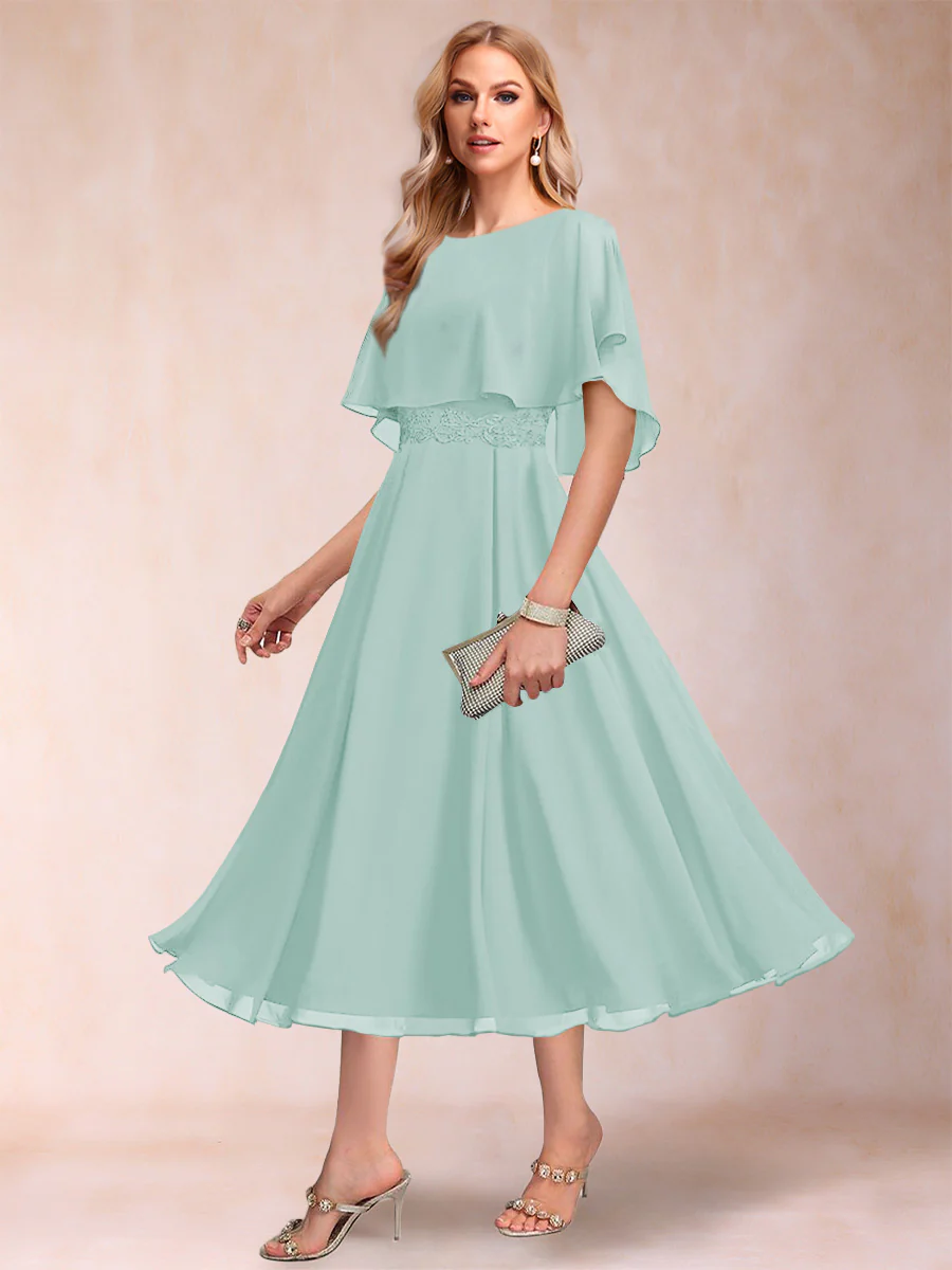 A-Line/Princess Chiffon Scoop Short Sleeves Mother of the Bride Dresses with Shawl - Image 41