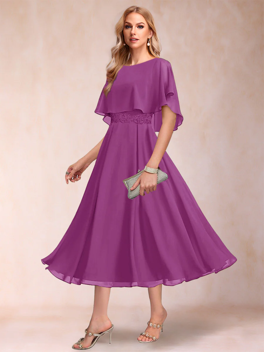 A-Line/Princess Chiffon Scoop Short Sleeves Mother of the Bride Dresses with Shawl - Image 49