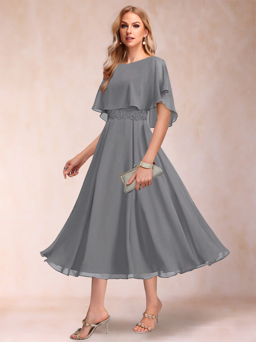 A-Line/Princess Chiffon Scoop Short Sleeves Mother of the Bride Dresses with Shawl - Image 62