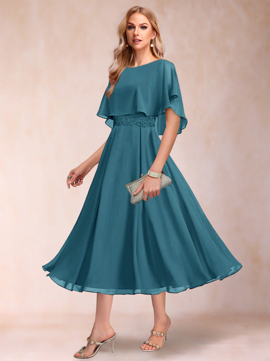 A-Line/Princess Chiffon Scoop Short Sleeves Mother of the Bride Dresses with Shawl - Image 68