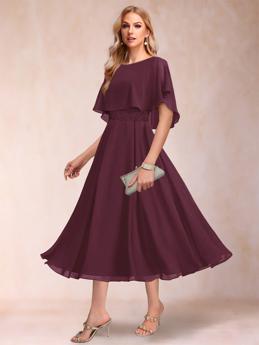 A-Line/Princess Chiffon Scoop Short Sleeves Mother of the Bride Dresses with Shawl - Image 8