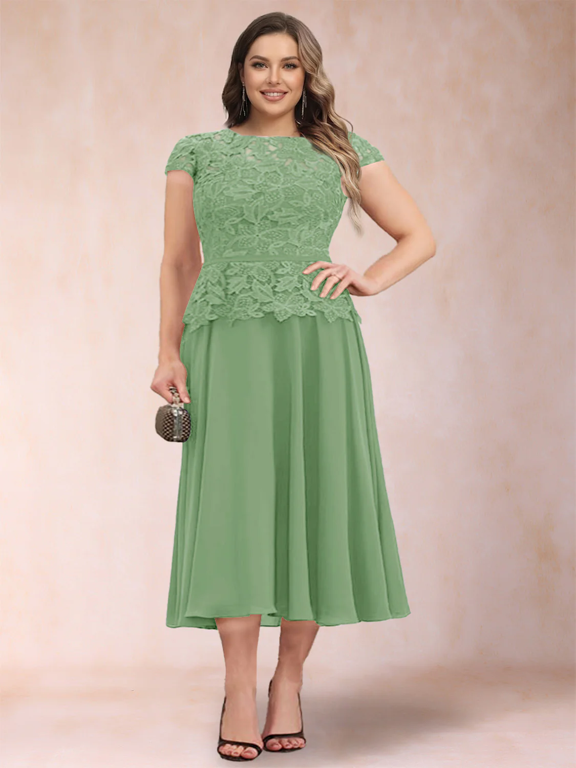 A-Line/Princess Chiffon Scoop Short Sleeves Plus Size Mother of the Bride Dresses with Applique - Image 16