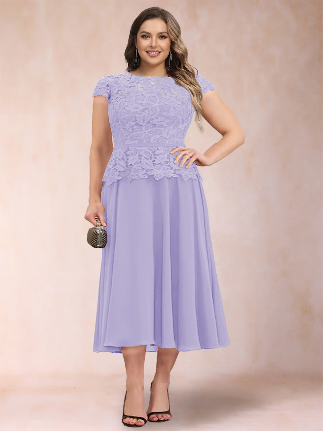 A-Line/Princess Chiffon Scoop Short Sleeves Plus Size Mother of the Bride Dresses with Applique - Image 26