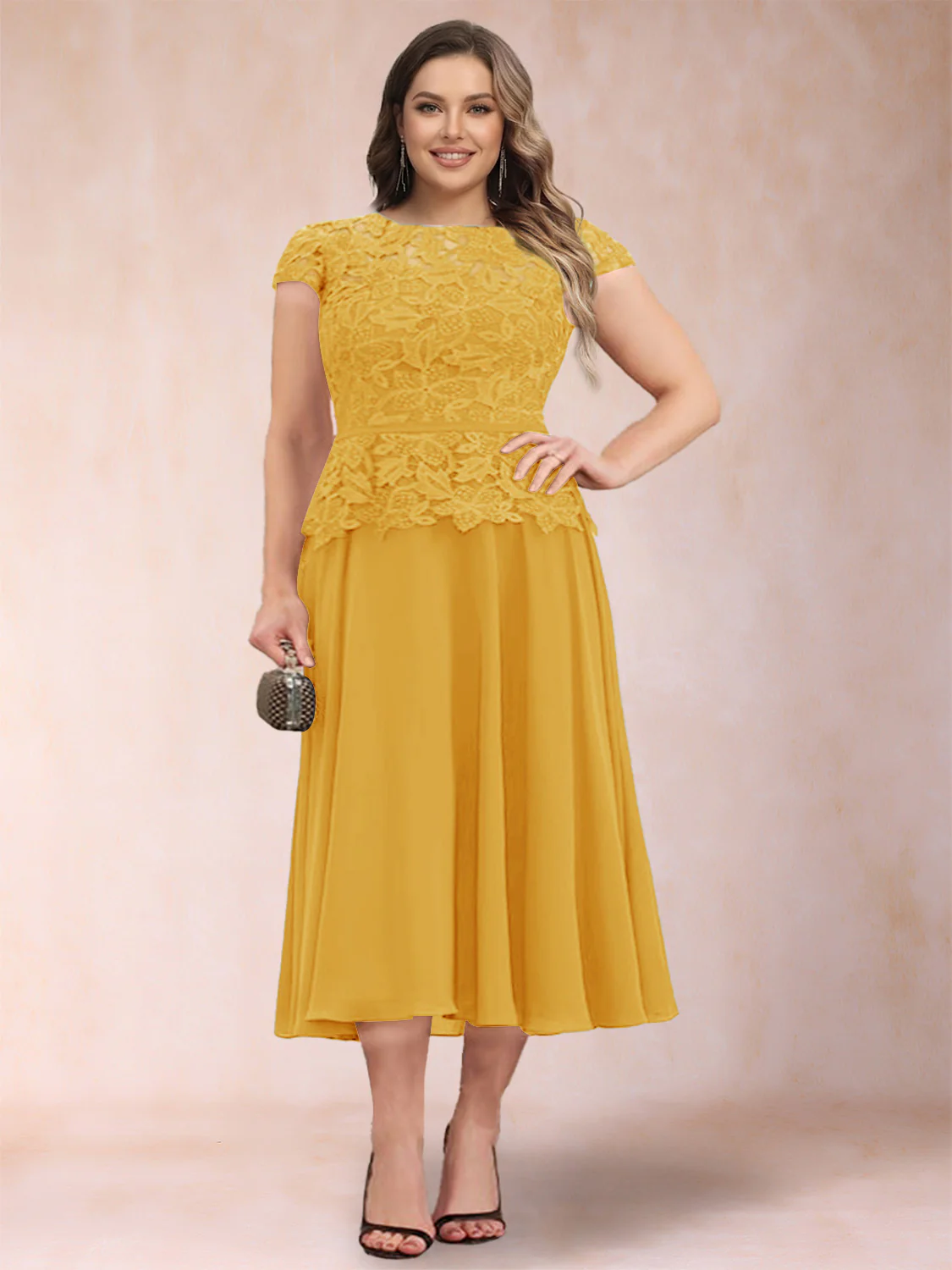 A-Line/Princess Chiffon Scoop Short Sleeves Plus Size Mother of the Bride Dresses with Applique - Image 30