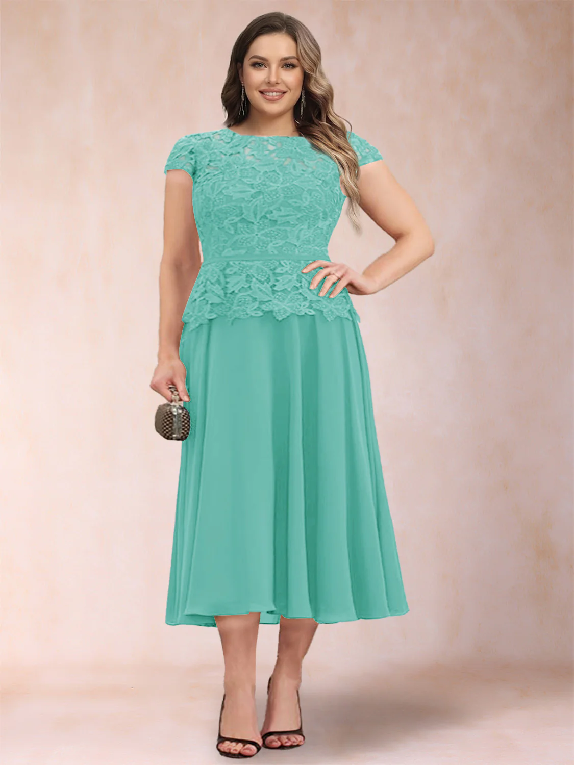 A-Line/Princess Chiffon Scoop Short Sleeves Plus Size Mother of the Bride Dresses with Applique - Image 45