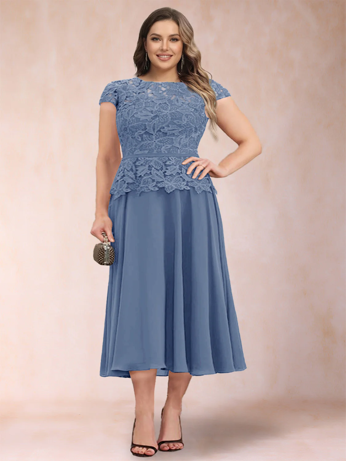 A-Line/Princess Chiffon Scoop Short Sleeves Plus Size Mother of the Bride Dresses with Applique - Image 46