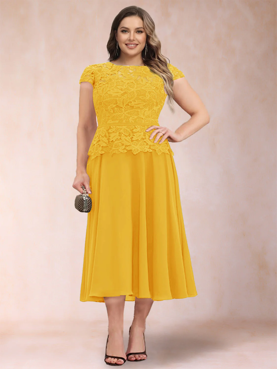A-Line/Princess Chiffon Scoop Short Sleeves Plus Size Mother of the Bride Dresses with Applique - Image 58