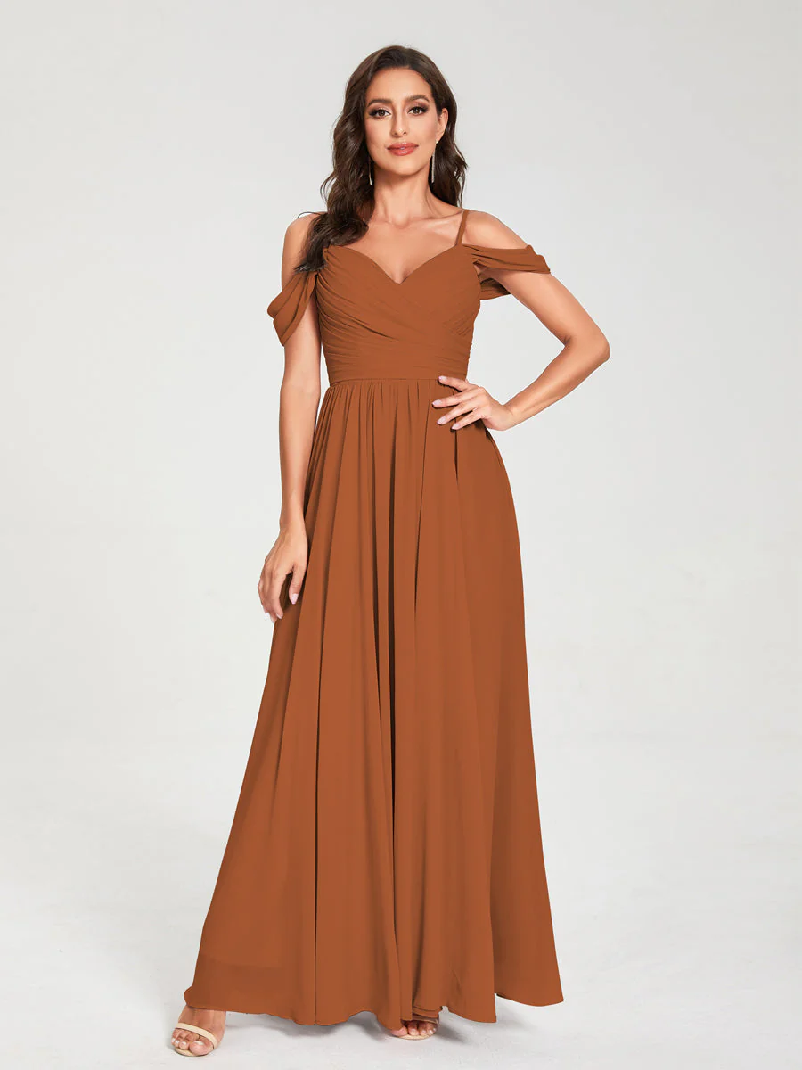 A-Line/Princess Chiffon Spaghetti Straps Off-the-Shoulder Sleeveless Floor-Length Split Side Bridesmaid Dresses - Image 10