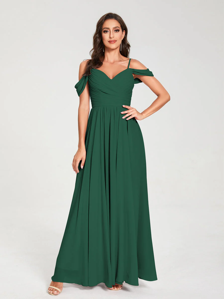 A-Line/Princess Chiffon Spaghetti Straps Off-the-Shoulder Sleeveless Floor-Length Split Side Bridesmaid Dresses - Image 12