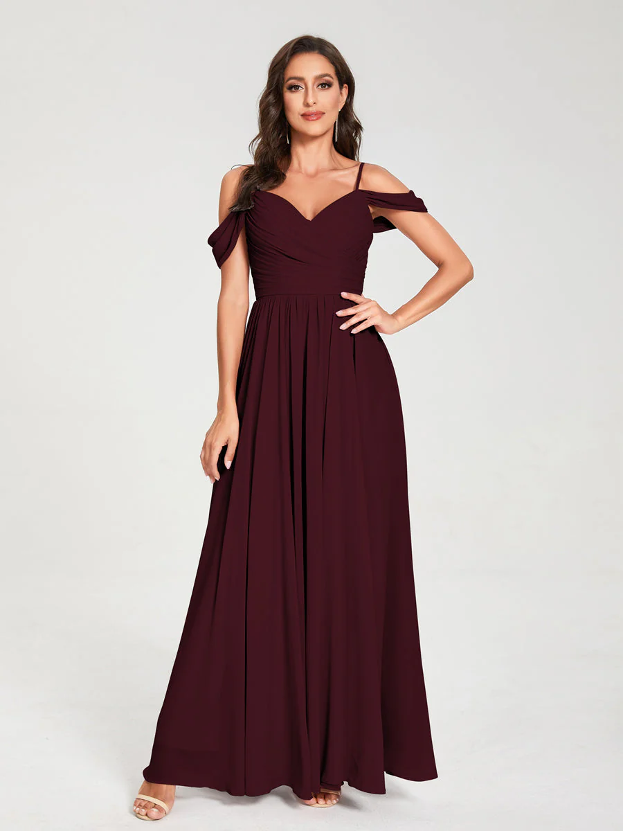 A-Line/Princess Chiffon Spaghetti Straps Off-the-Shoulder Sleeveless Floor-Length Split Side Bridesmaid Dresses - Image 13