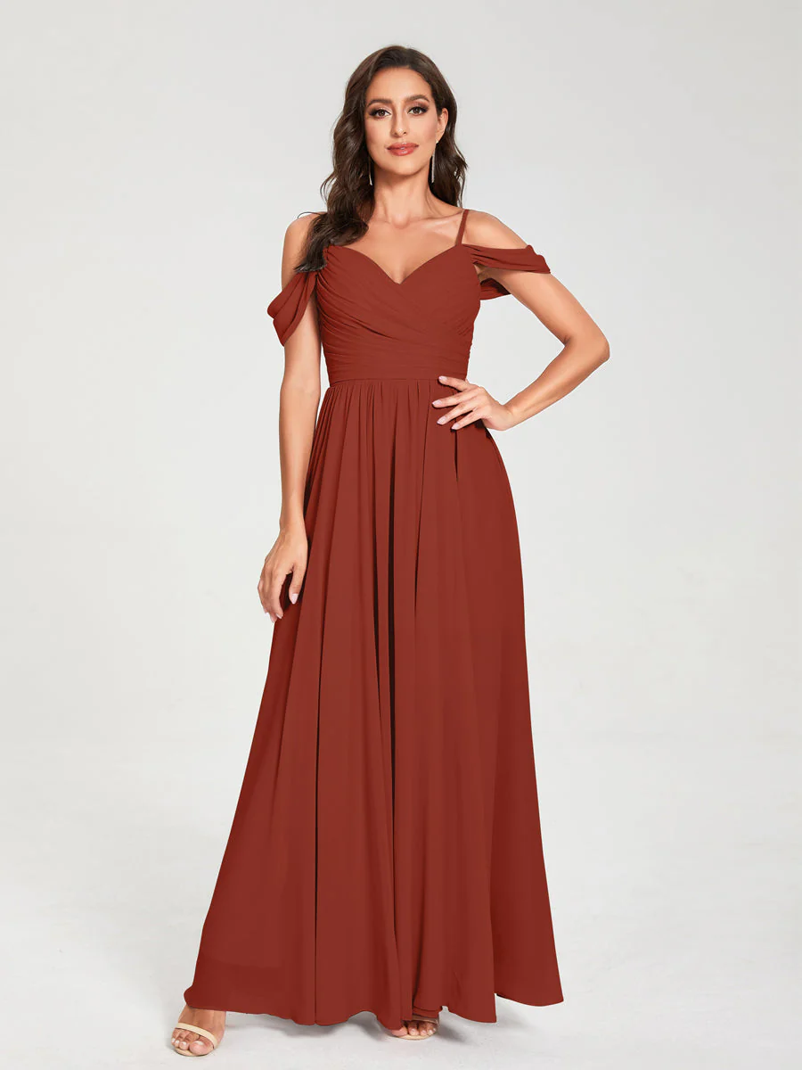 A-Line/Princess Chiffon Spaghetti Straps Off-the-Shoulder Sleeveless Floor-Length Split Side Bridesmaid Dresses - Image 14