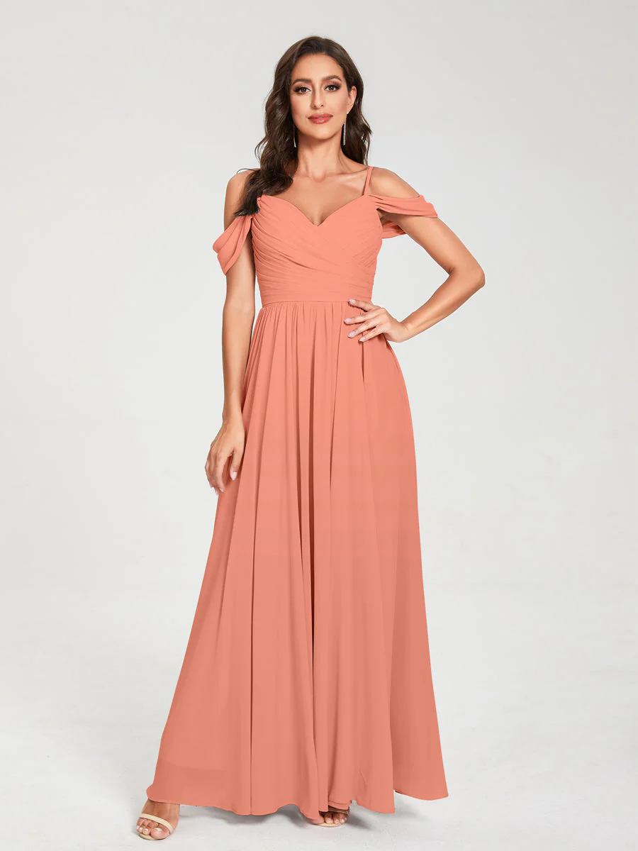 A-Line/Princess Chiffon Spaghetti Straps Off-the-Shoulder Sleeveless Floor-Length Split Side Bridesmaid Dresses - Image 16