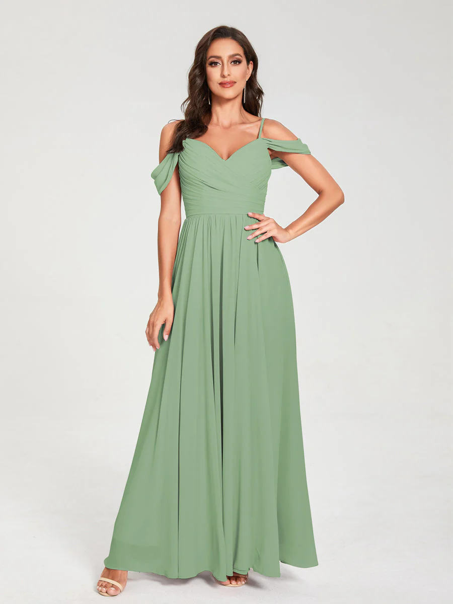 A-Line/Princess Chiffon Spaghetti Straps Off-the-Shoulder Sleeveless Floor-Length Split Side Bridesmaid Dresses - Image 17