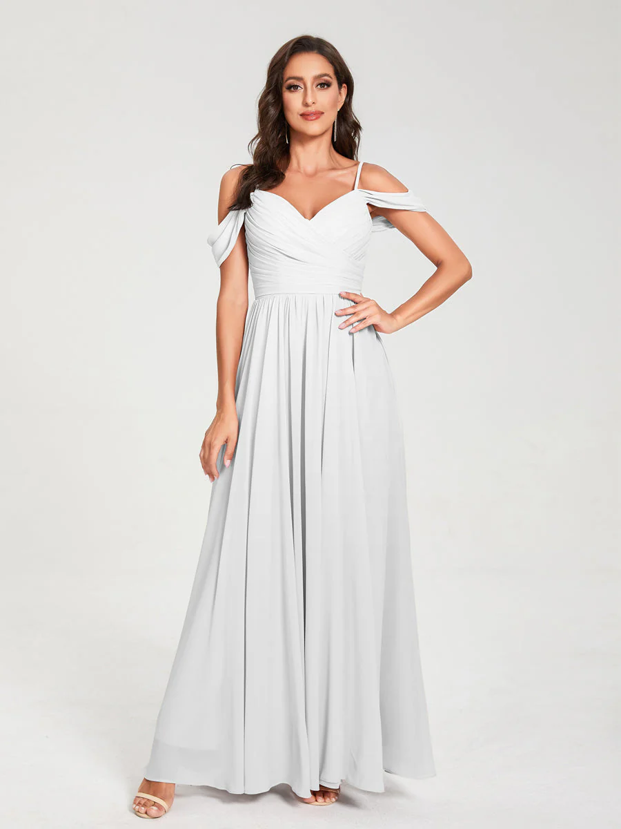 A-Line/Princess Chiffon Spaghetti Straps Off-the-Shoulder Sleeveless Floor-Length Split Side Bridesmaid Dresses - Image 21