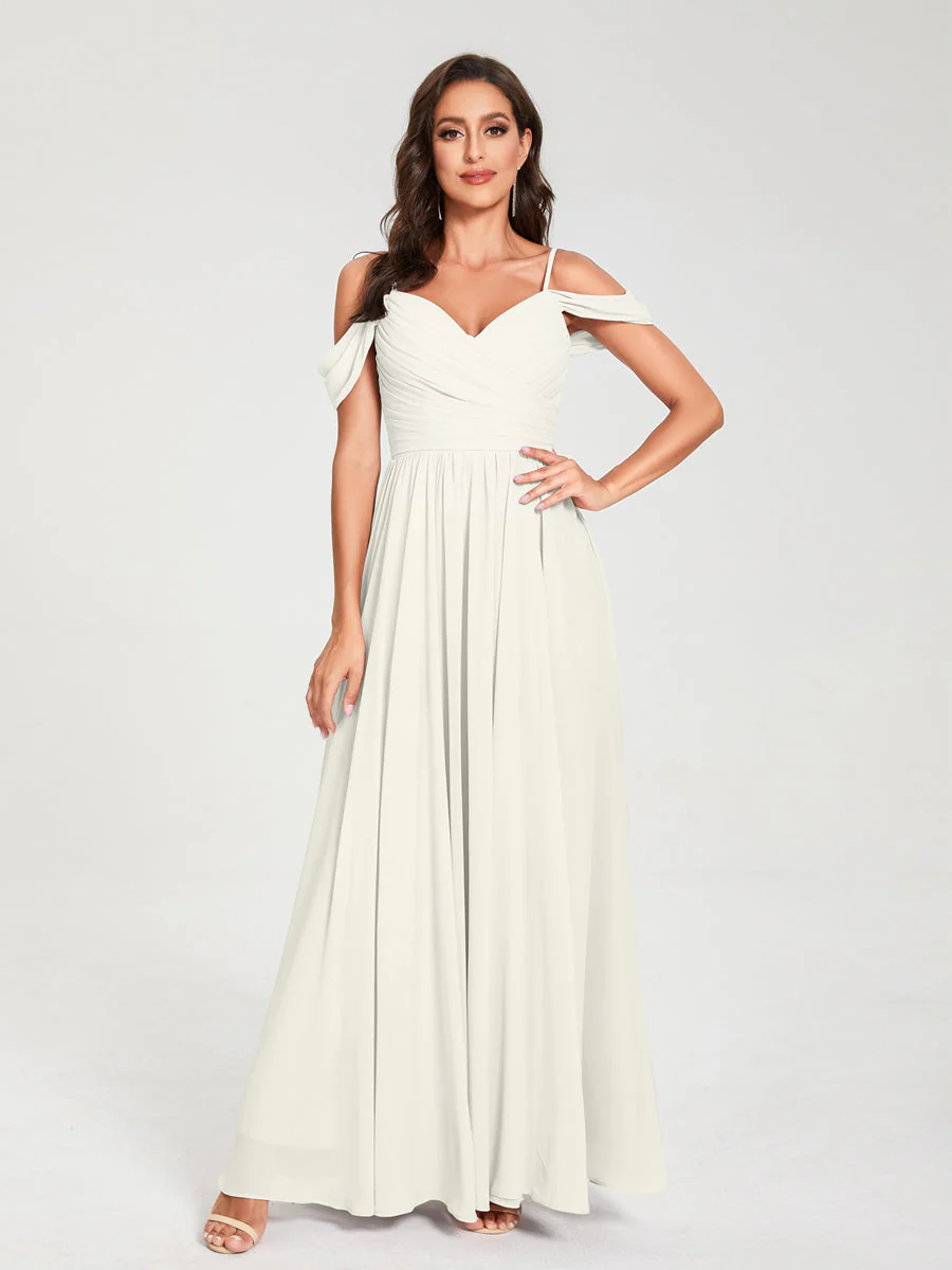 A-Line/Princess Chiffon Spaghetti Straps Off-the-Shoulder Sleeveless Floor-Length Split Side Bridesmaid Dresses - Image 22