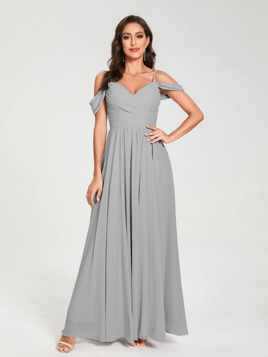 A-Line/Princess Chiffon Spaghetti Straps Off-the-Shoulder Sleeveless Floor-Length Split Side Bridesmaid Dresses - Image 23