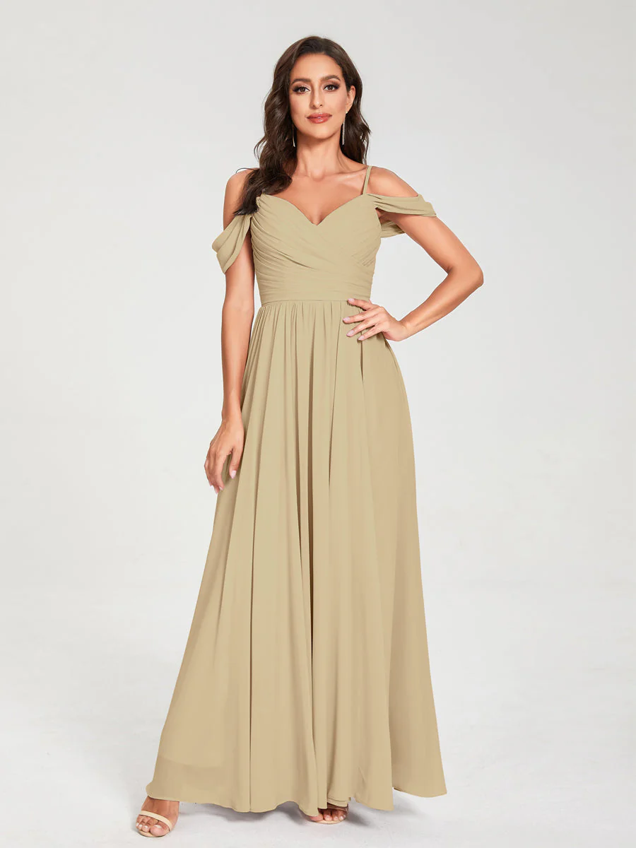 A-Line/Princess Chiffon Spaghetti Straps Off-the-Shoulder Sleeveless Floor-Length Split Side Bridesmaid Dresses - Image 25