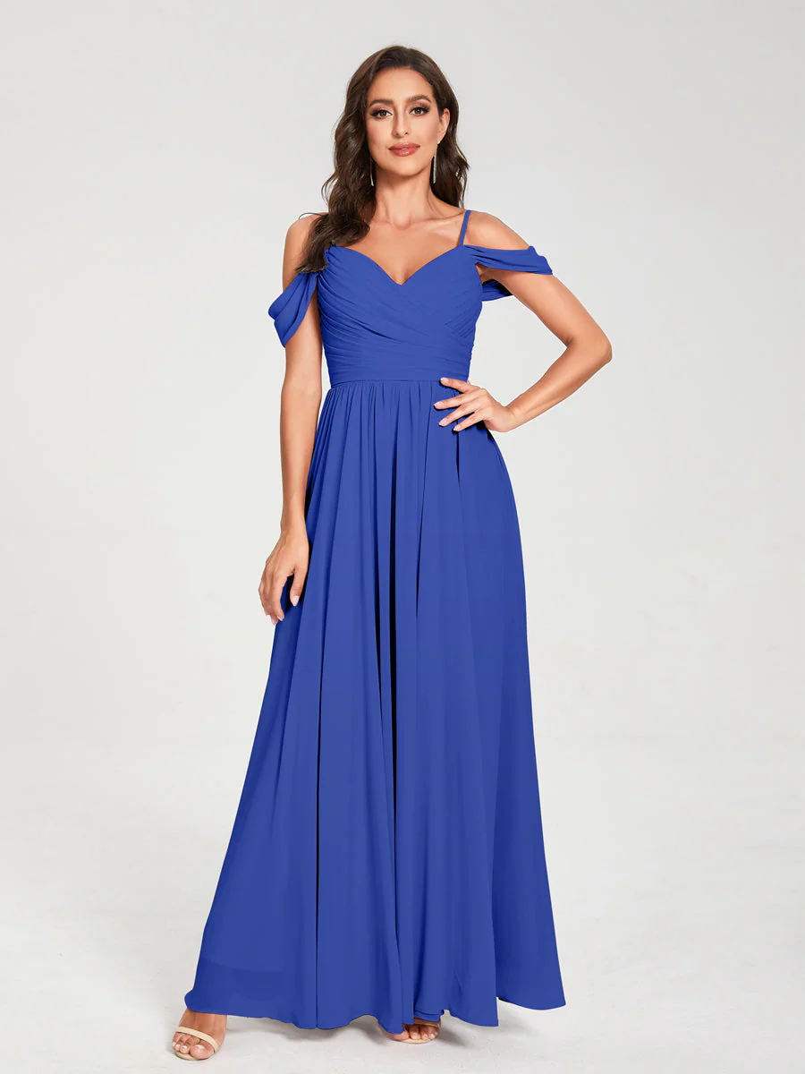 A-Line/Princess Chiffon Spaghetti Straps Off-the-Shoulder Sleeveless Floor-Length Split Side Bridesmaid Dresses - Image 54
