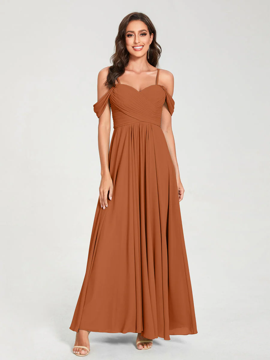 A-Line/Princess Chiffon Spaghetti Straps Short Sleeves Floor-Length With Pleats Bridesmaid Dresses - Image 10