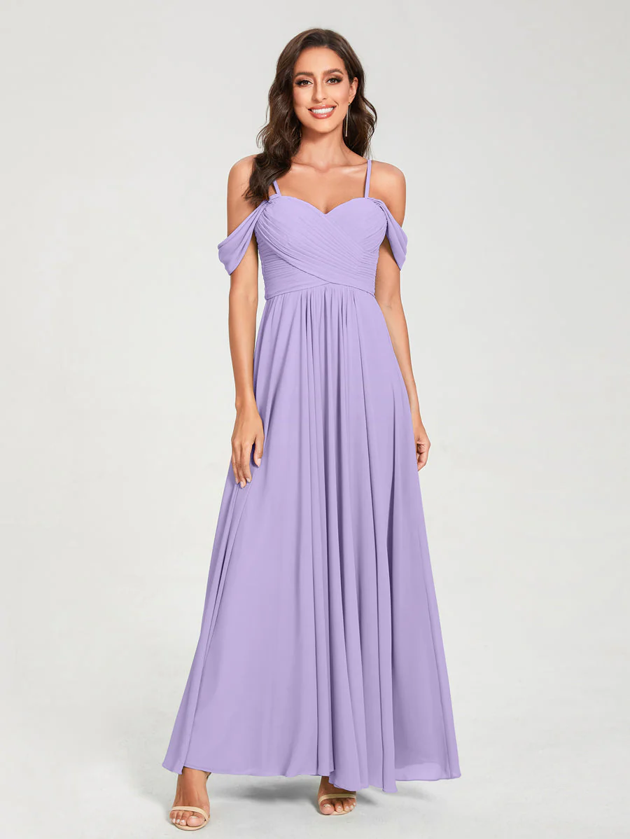 A-Line/Princess Chiffon Spaghetti Straps Short Sleeves Floor-Length With Pleats Bridesmaid Dresses - Image 15