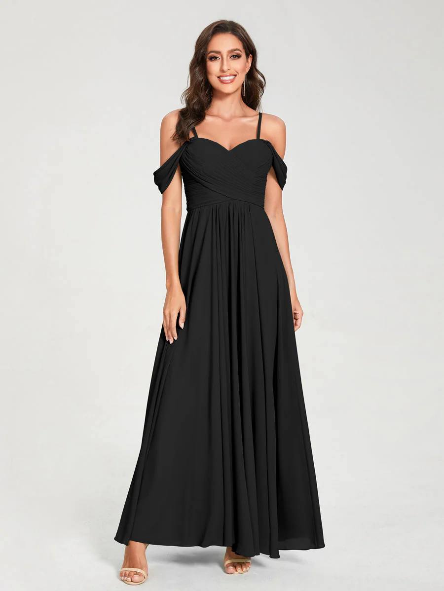 A-Line/Princess Chiffon Spaghetti Straps Short Sleeves Floor-Length With Pleats Bridesmaid Dresses - Image 19