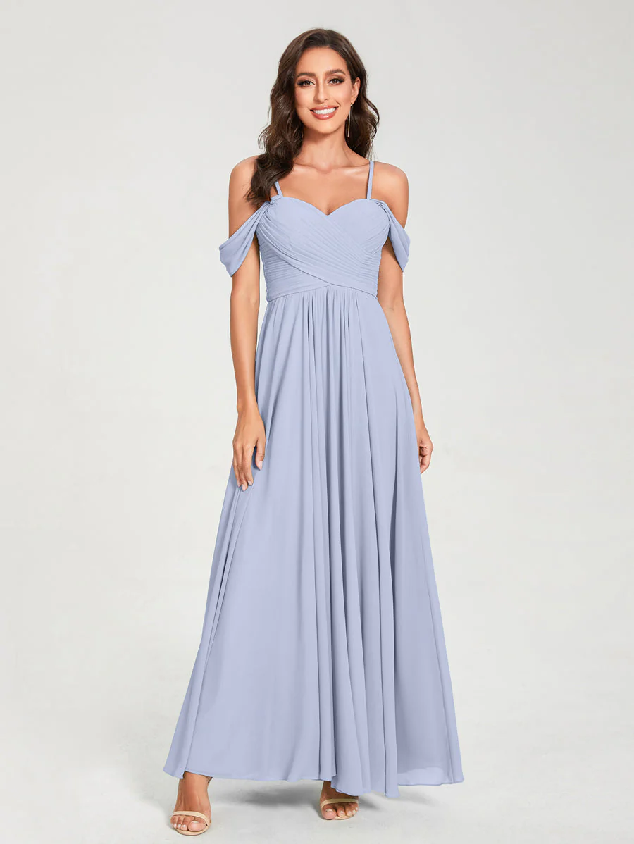 A-Line/Princess Chiffon Spaghetti Straps Short Sleeves Floor-Length With Pleats Bridesmaid Dresses - Image 49
