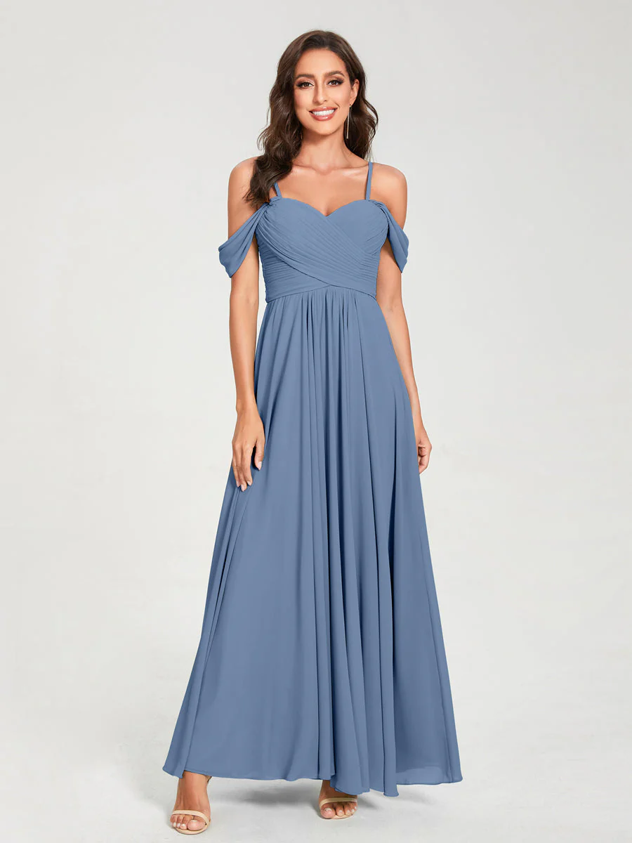 A-Line/Princess Chiffon Spaghetti Straps Short Sleeves Floor-Length With Pleats Bridesmaid Dresses - Image 52