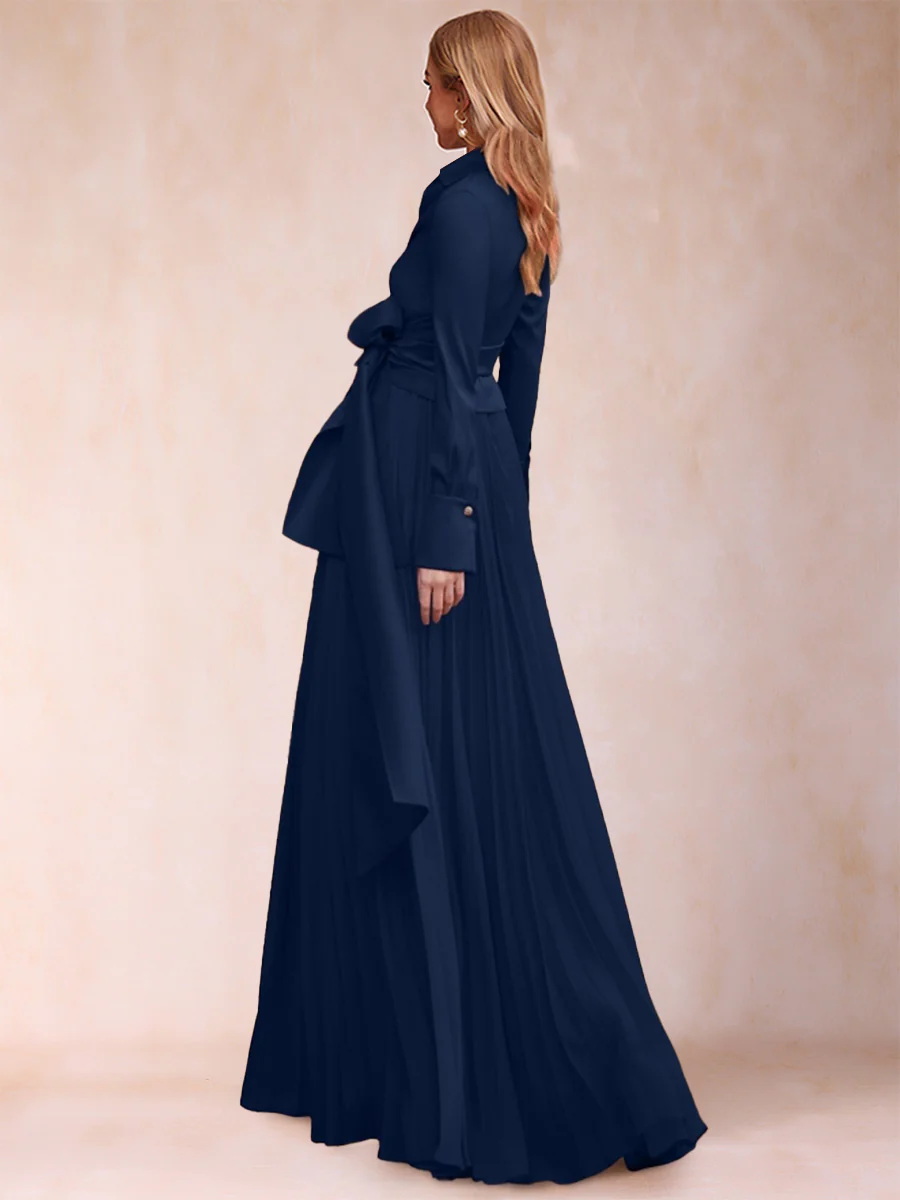 A-Line/Princess Chiffon V-Neck Long Sleeves 2 Pieces Mother of the Bride Dresses with Belt & Ruffles - Image 2
