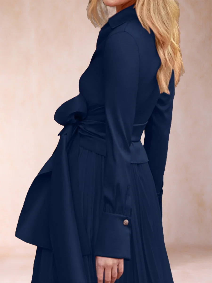 A-Line/Princess Chiffon V-Neck Long Sleeves 2 Pieces Mother of the Bride Dresses with Belt & Ruffles - Image 4