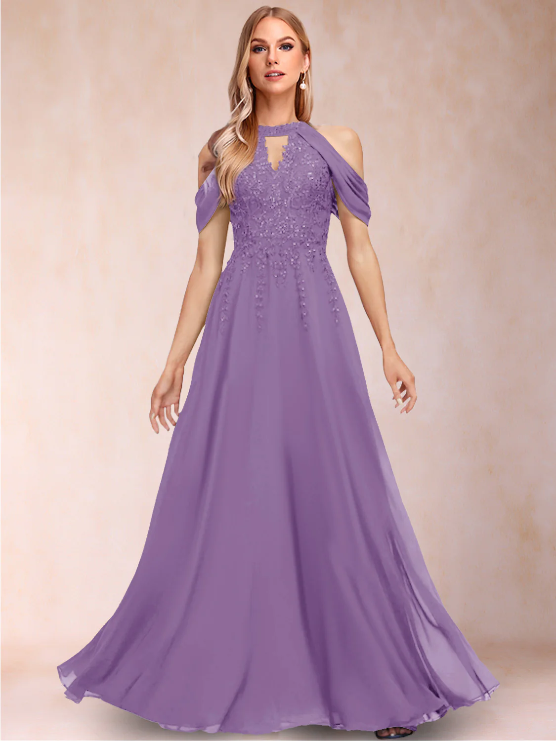 A-Line/Princess Cold Shoulder Short Sleeves Mother of the Bride Dresses with Applique - Image 17