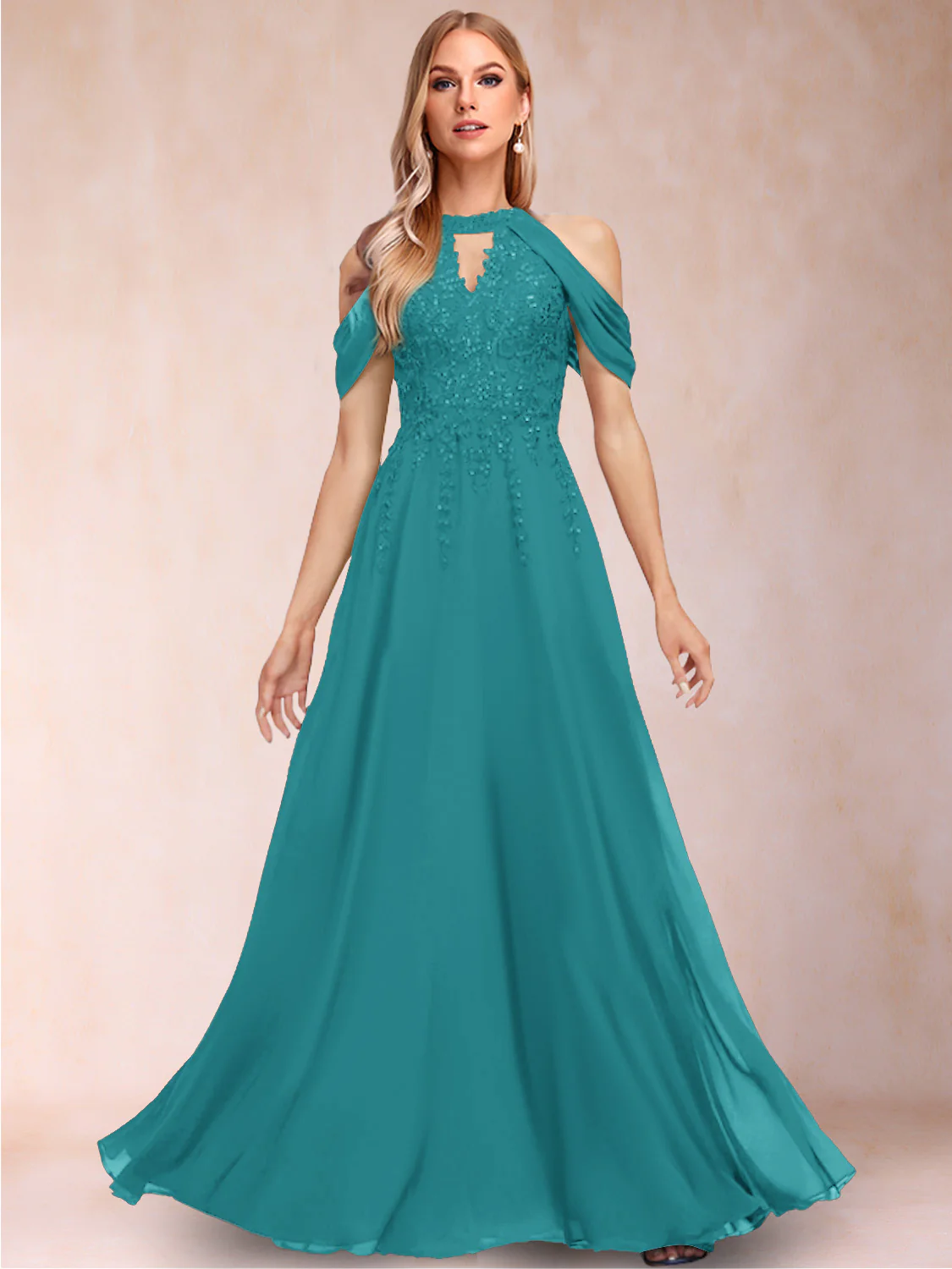 A-Line/Princess Cold Shoulder Short Sleeves Mother of the Bride Dresses with Applique - Image 4