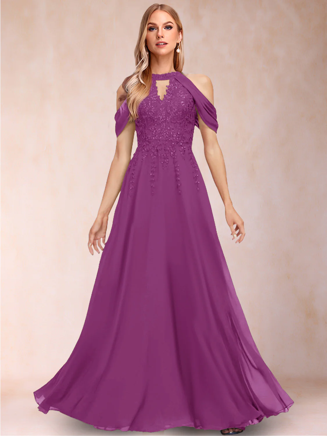 A-Line/Princess Cold Shoulder Short Sleeves Mother of the Bride Dresses with Applique - Image 49