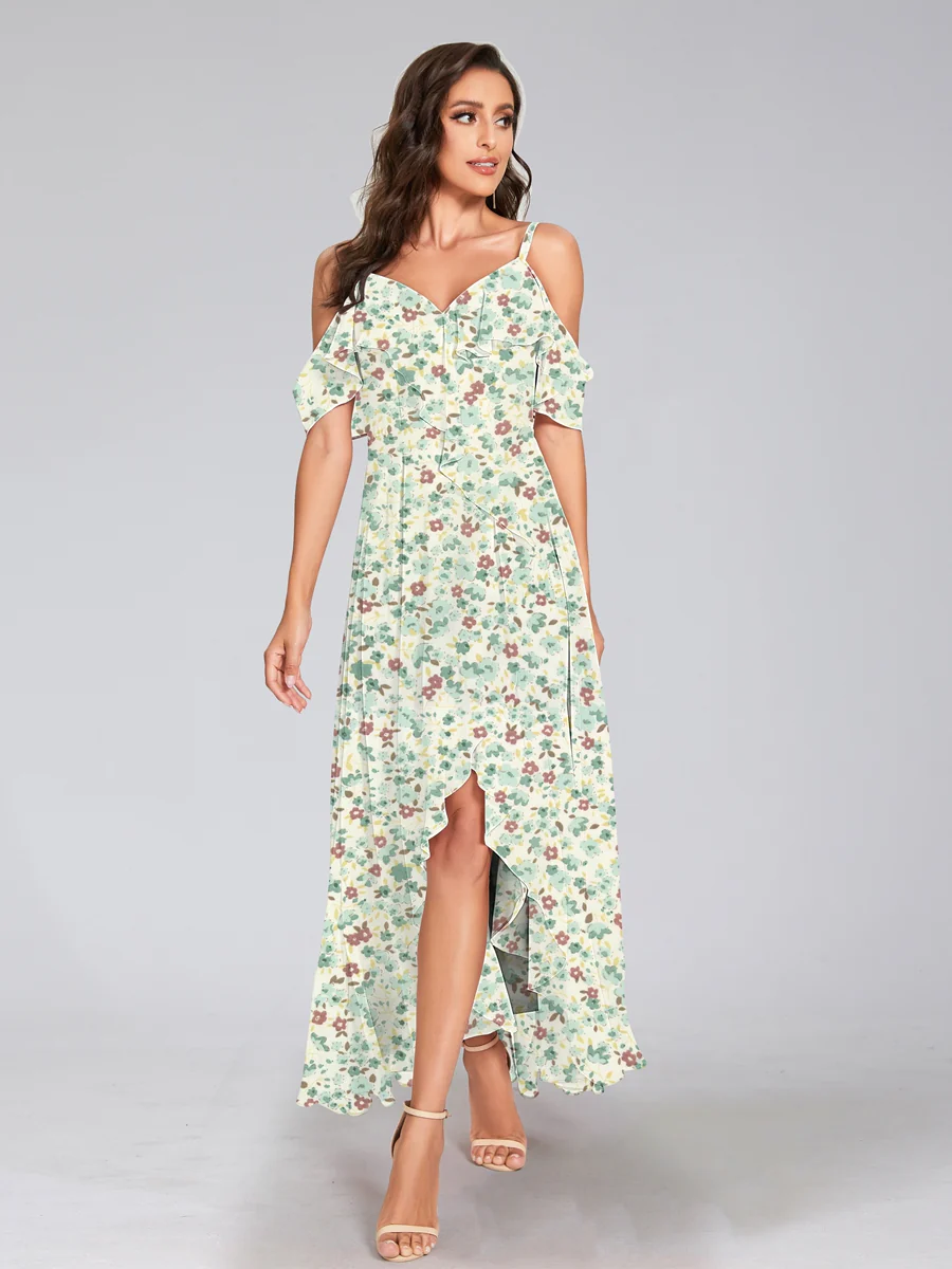 A-Line/Princess Cold Shoulder Short Sleeves Ruffles Floral Bridesmaid Dresses - Image 5