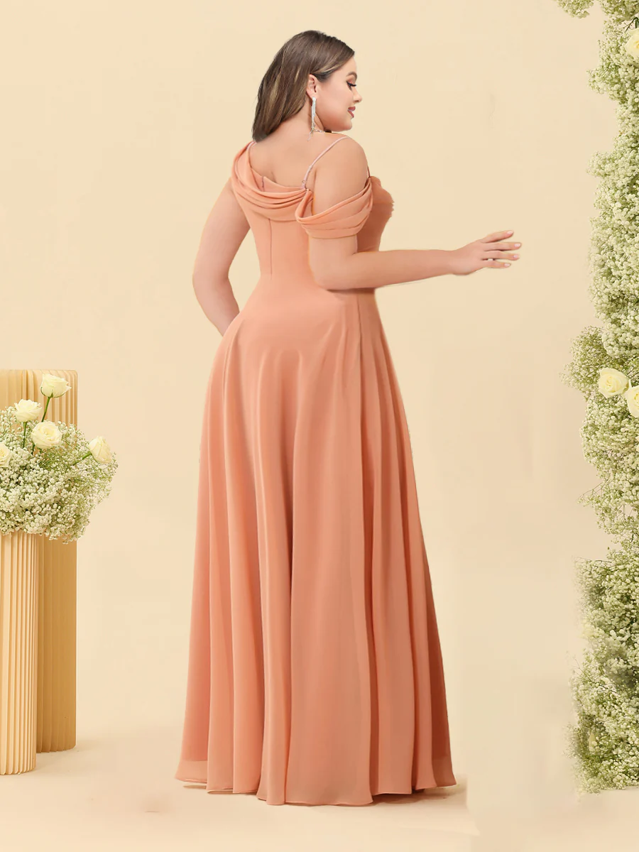 A-Line/Princess Cowl Neck Floor-Length Chiffon Long Plus Size Bridesmaid Dresses with Split Side - Image 2