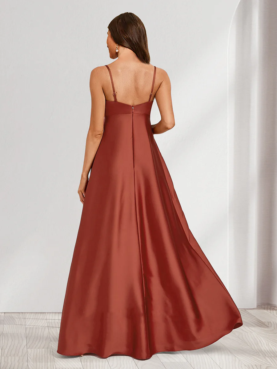A-Line/Princess Cowl Neck Sleeveless Floor-Length Baby Shower Bridesmaid Dresses with Pleats - Image 2