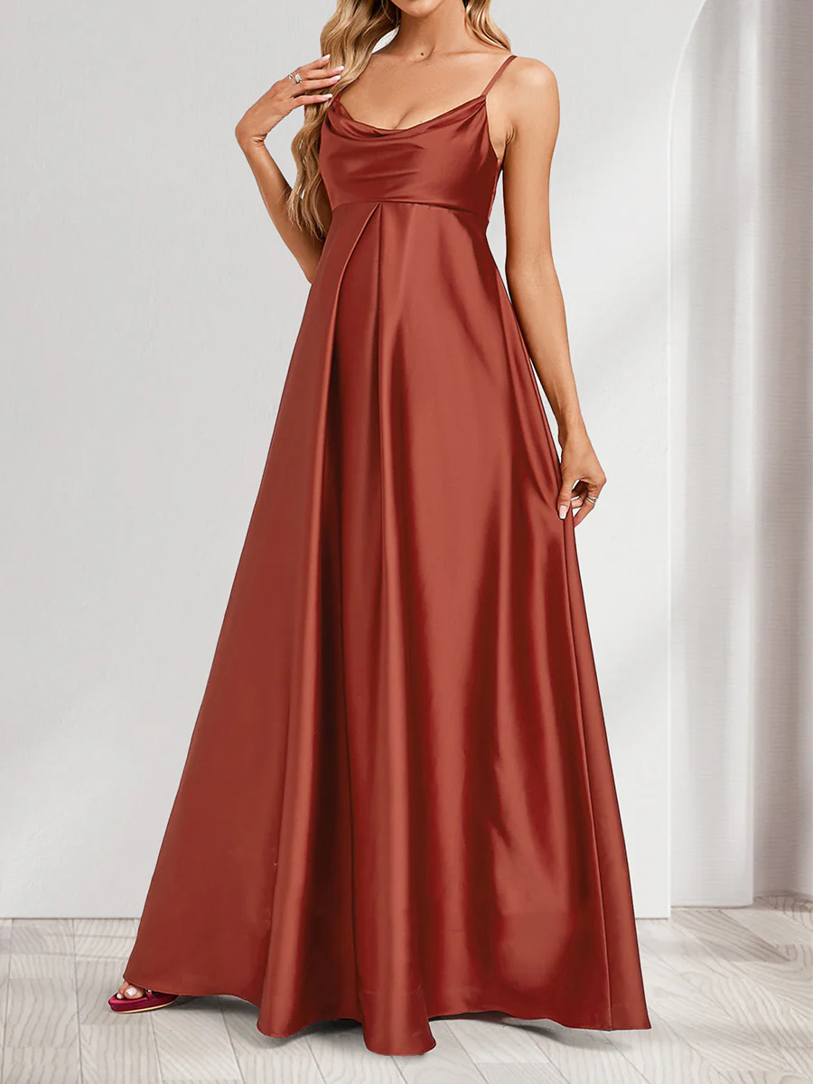 A-Line/Princess Cowl Neck Sleeveless Floor-Length Baby Shower Bridesmaid Dresses with Pleats - Image 4