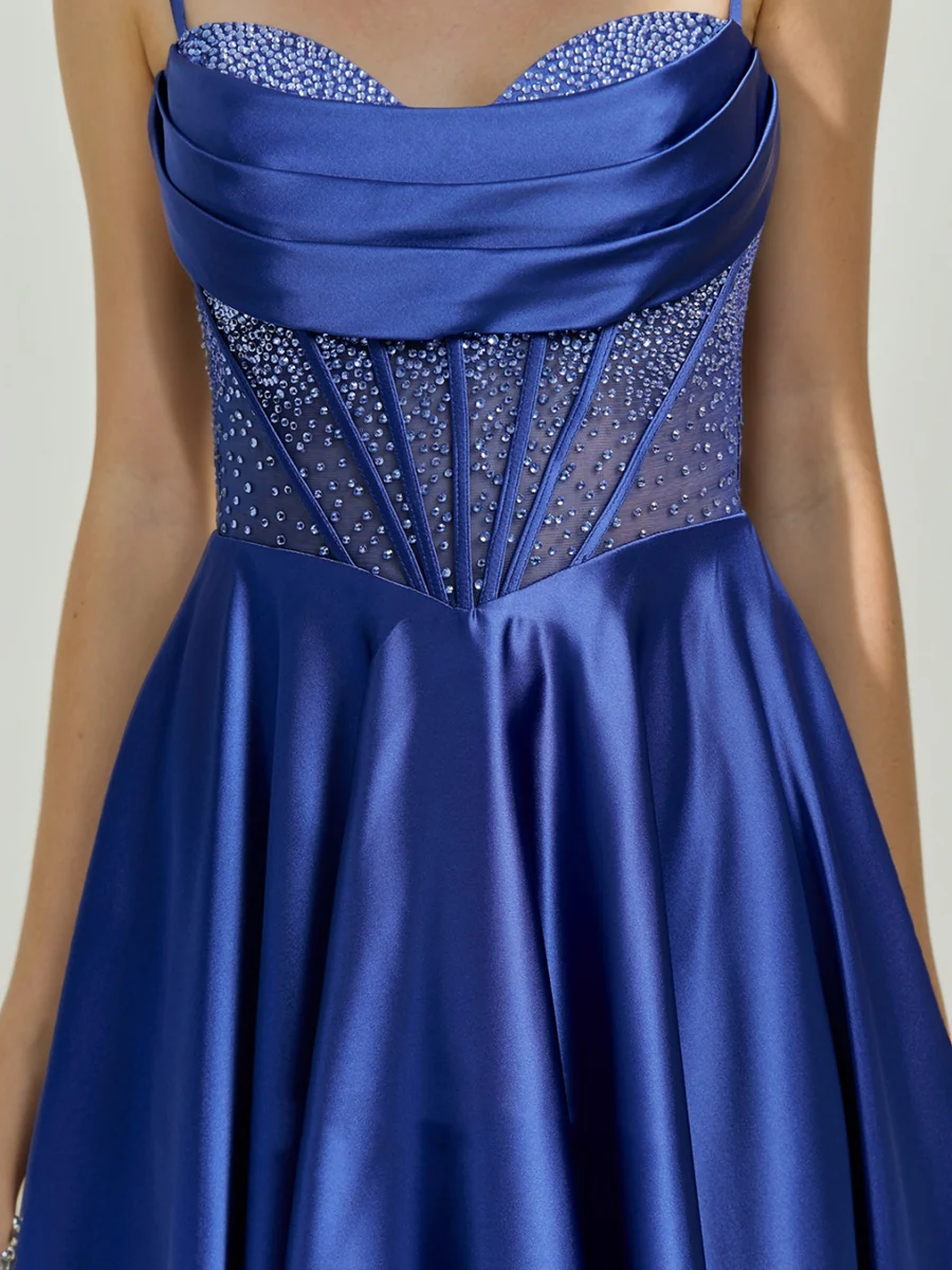 A-Line/Princess Cowl Straps Sleeveless Pleated Short Homecoming Dresses with Rhinestones - Image 4