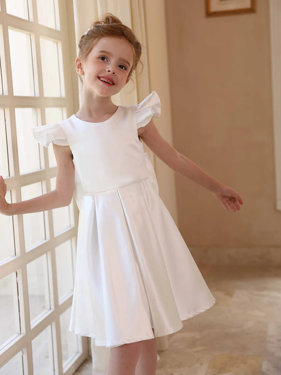 A-Line/Princess Crew Neck Flying Sleeves Flower Girl Dresses with Belt - Image 4