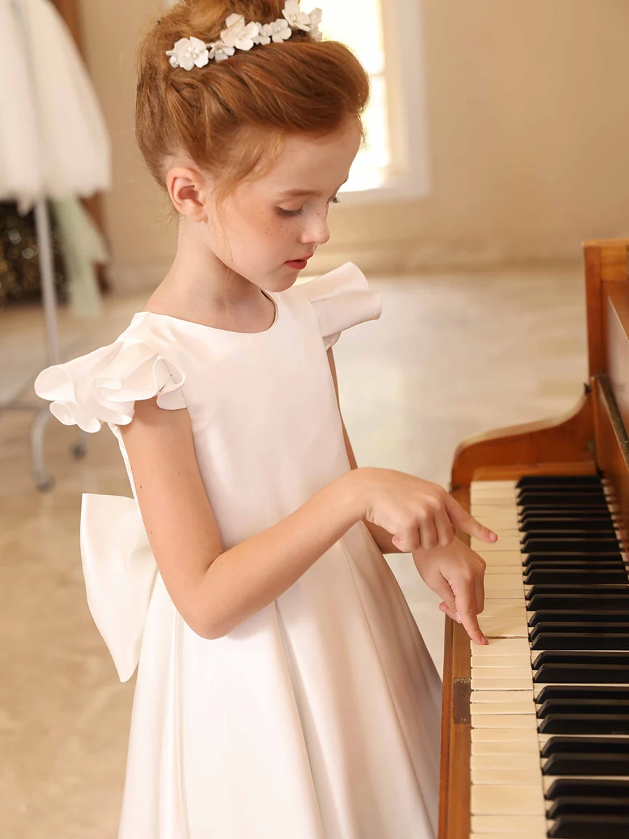 A-Line/Princess Crew Neck Flying Sleeves Flower Girl Dresses with Belt - Image 6
