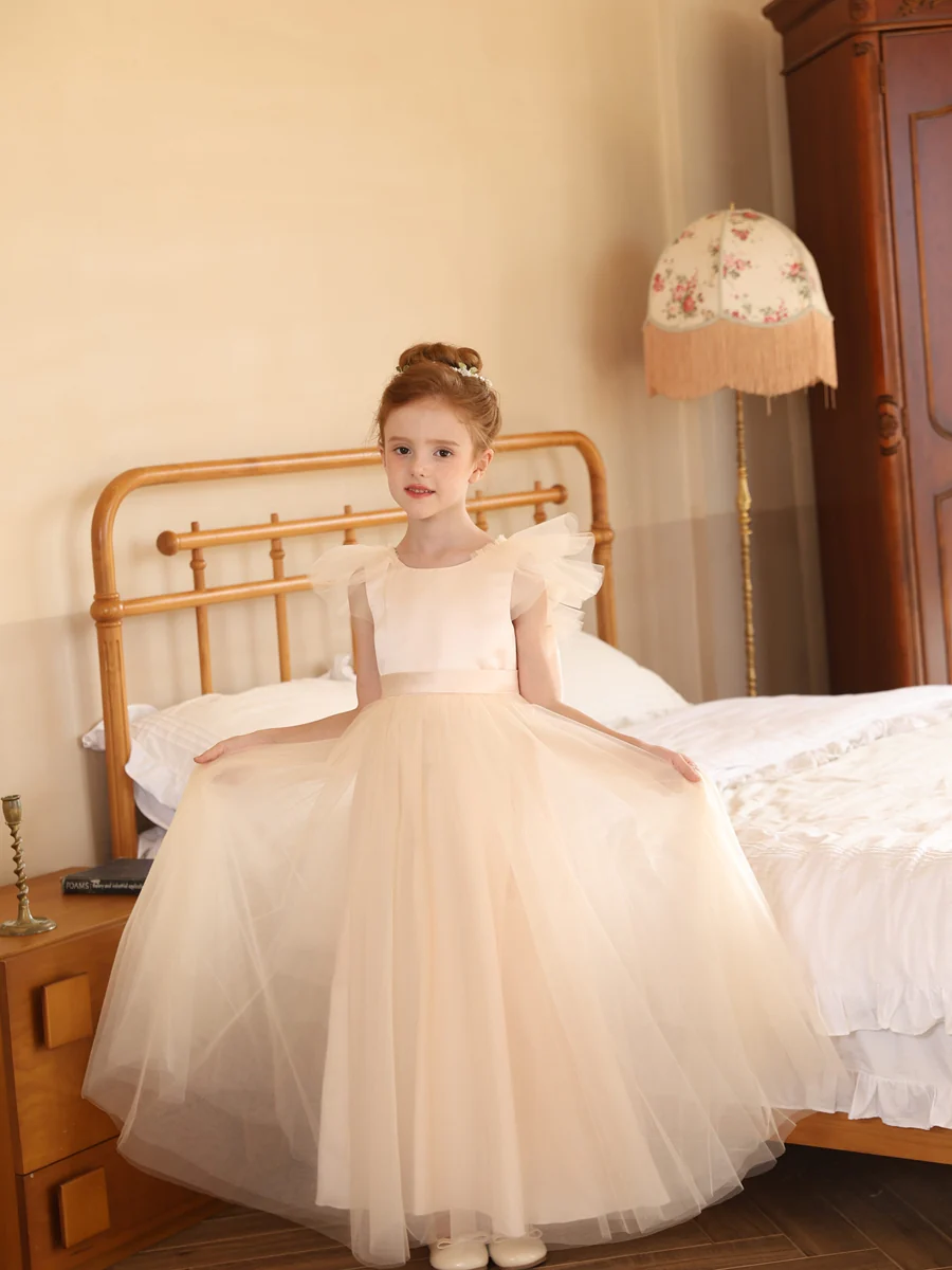 A-Line/Princess Crew Neck Flying Sleeves Flower Girl Dresses with Sash - Image 2