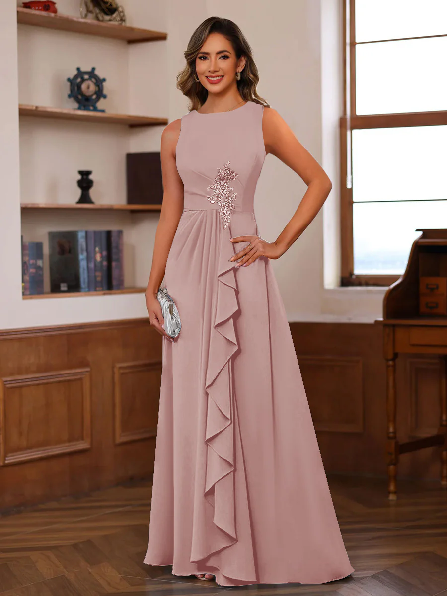 A-Line/Princess Crew Neck Sleeveless Mother of the Bride Dresses with Appliques & Ruffles - Image 45