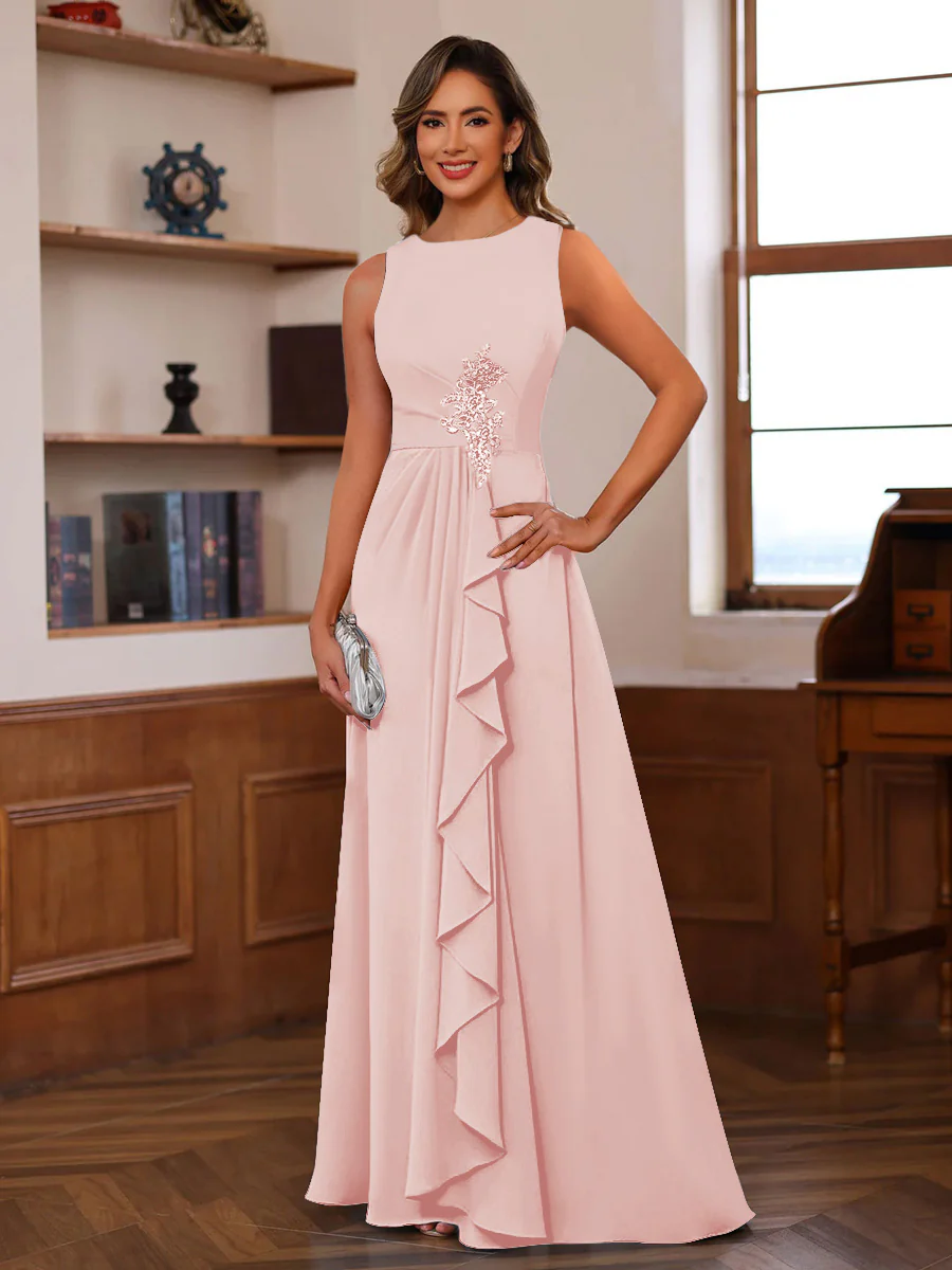 A-Line/Princess Crew Neck Sleeveless Mother of the Bride Dresses with Appliques & Ruffles - Image 72